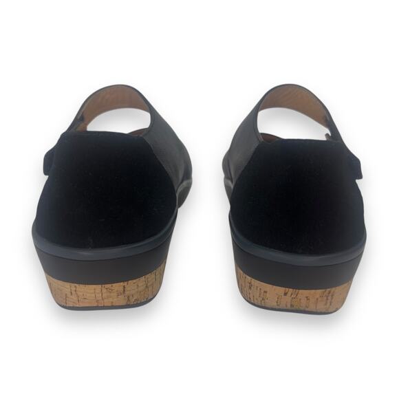 Soleni Women's Marie Flat Mary Jane US 9.5 W Black Leather Orthopedic Cork Wedge - Picture 8 of 10
